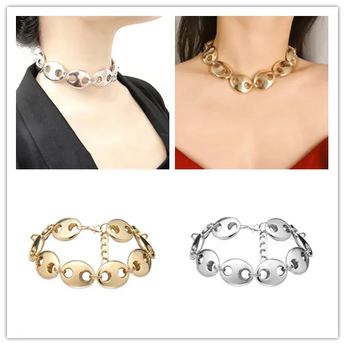 Retro Exaggerated Punk Metal Item Necklace Female Simple Chain Geometric Personality Necklace Shackles 2 Colours New