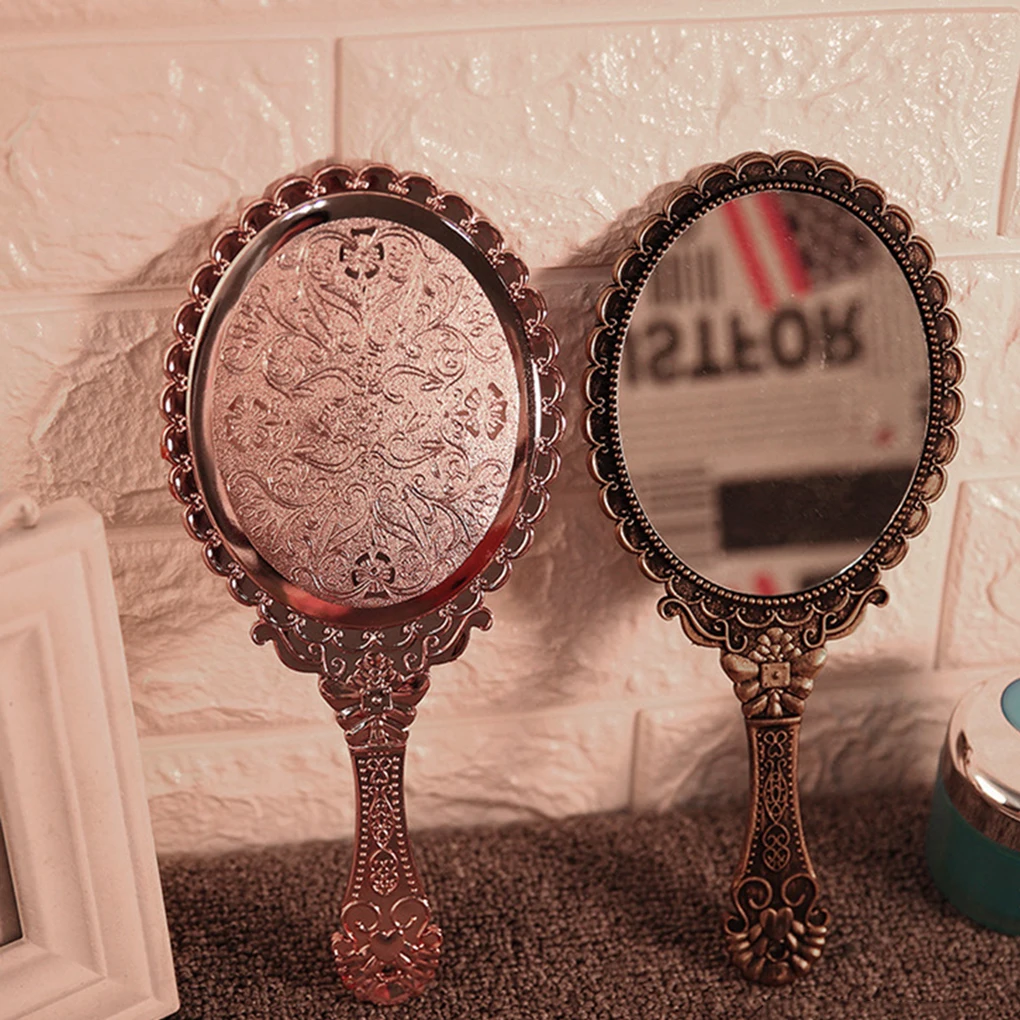 

Blue ZOOFleinngHozHandheld Retro Flower Mirror Long Handle Makeup Home Salon Party Travel Use Mirror Portable