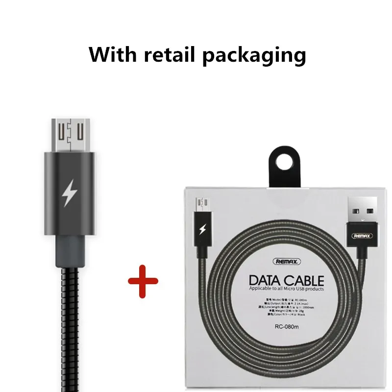 Remax металлический пружинный Micro type-c USB кабель для синхронизации данных 2.1A двусторонний зарядный кабель для быстрой зарядки iphone samsung - Цвет: Black retail package