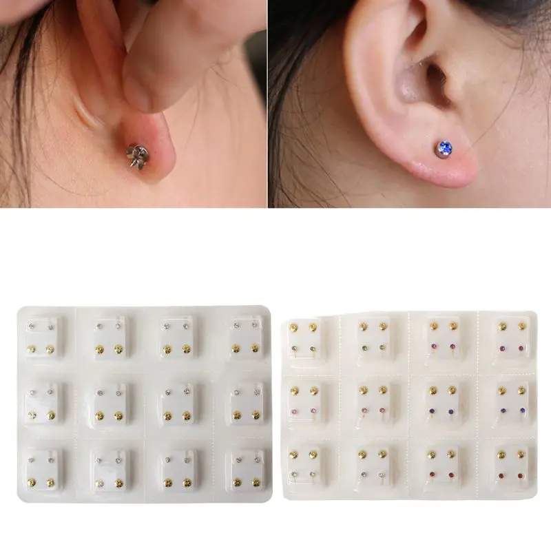 

12 Pairs Gold Ear Piercing Earrings Set Hypoallergenic Mini 3mm CZ Studs Jewelry