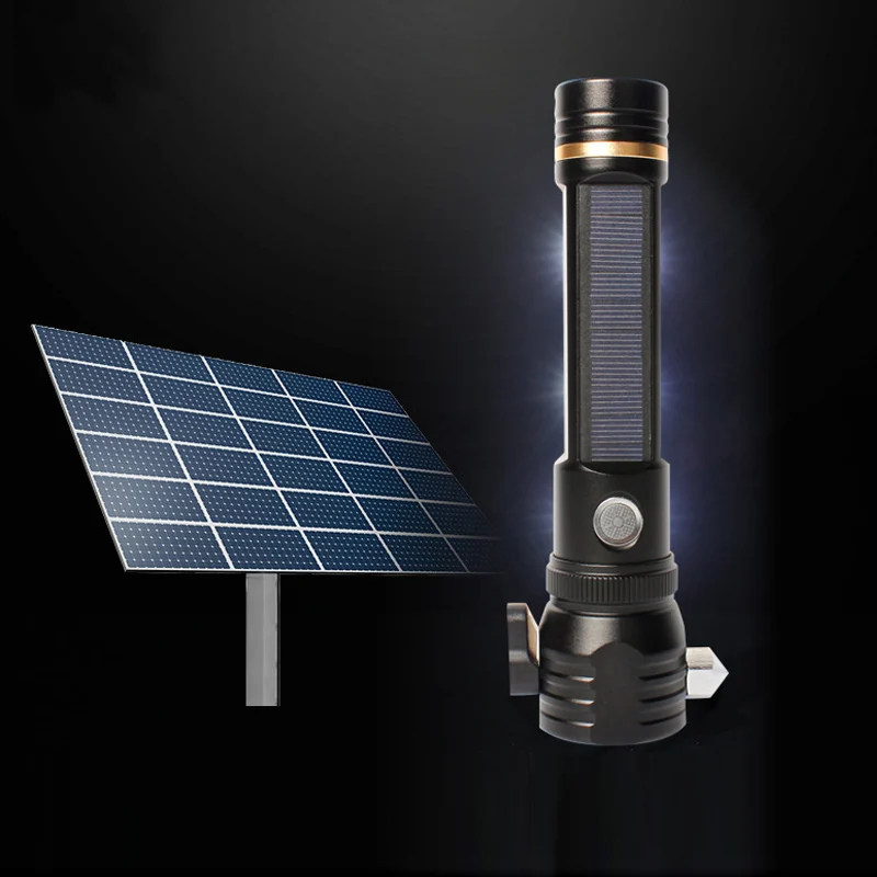 

LED Flashlight Waterproof Solar Powered Torch Hammer for Outdoor Camping Hiking QJ888