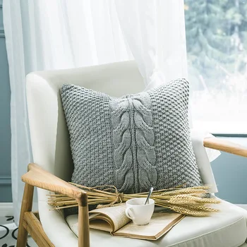 

45*45cm Gray Knitted Wool Cushion Cover Super Soft Pillow Cover Throw Pillows Covers Sofa Bedroom Decorative Nordic Kussenhoes