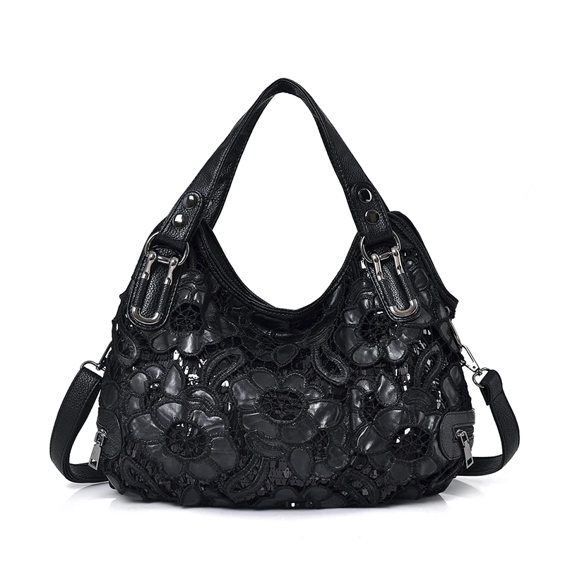 

2019 brand Designer Vintage women genuine leather tote bag female fashion Flower prints leather handbags large shoulder bag