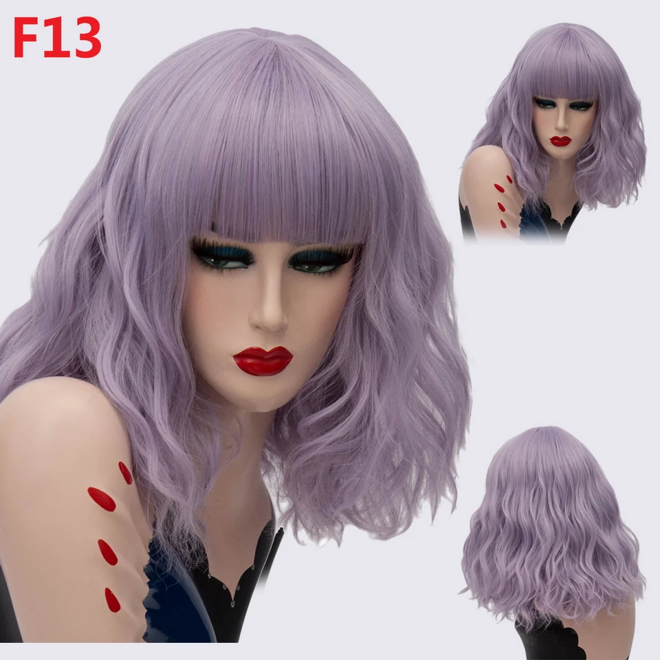 Yiyaobess 16 дюймов синтетический короткий волнистый косплей парик с челкой натуральный коричневый фиолетовый розовый Омбре волосы женский парик для Хэллоуина Вечерние