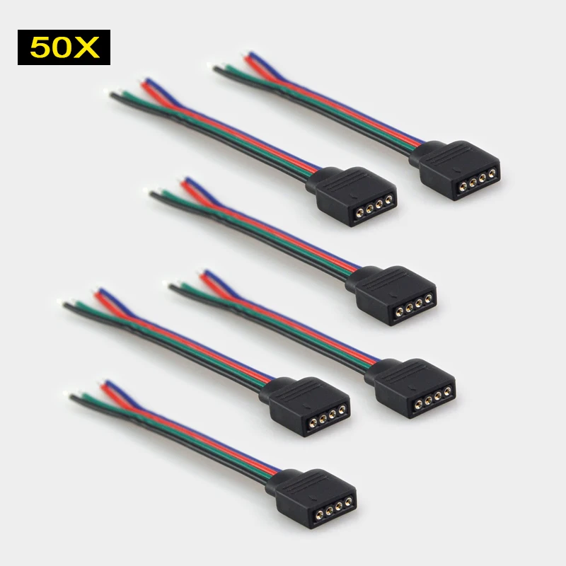 

50X RGB 4 Pin Female Connector 10mm No Soldering Cable PCB Board Connect LED Flexible Strip For 3528 5050 RGB Tape