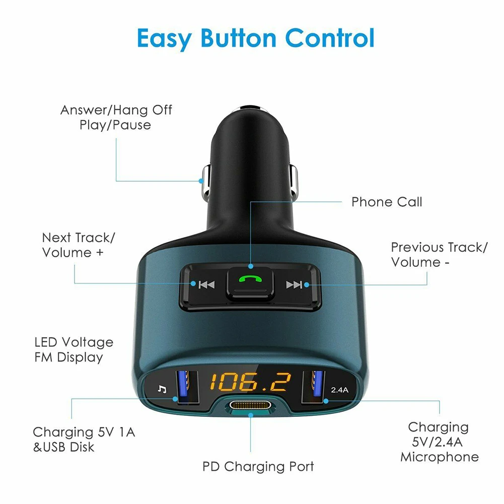 Fm-передатчик Bluetooth автомобильный комплект FM модулятор музыкальный плеер 18 Вт быстрое зарядное устройство поддержка USB флэш-драйвер