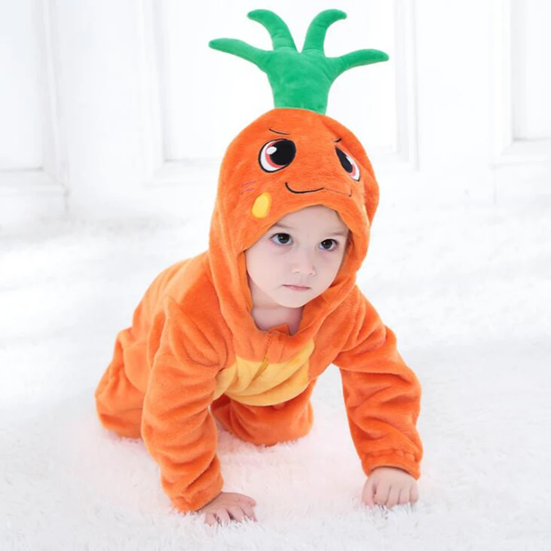 Детские пижамы кигуруми с морковкой, одежда, комбинезоны для новорожденных, Onesie, аниме, карнавальный костюм, наряд, комбинезон с капюшоном, зимний комбинезон для мальчиков и девочек