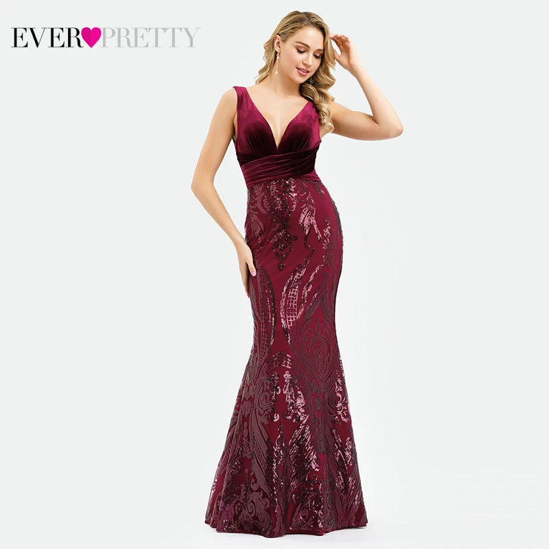 EP00969BD-Burgundy Длинные вечерние платья-русалки Ever Pretty, бордовое платье с V-образным вырезом, без рукавов, EZ07767, лето - Цвет: EP00969BD-Burgundy
