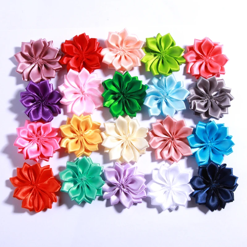 10PCS-4CM-Mini-Satin-Ribbon-Solid-Flower-For-Hair-Accessories ...