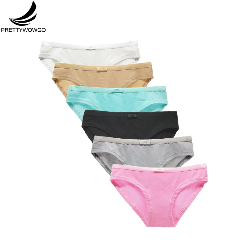 

Prettywowgo 6 pcs/lot Hot Sale 2019 Briefs Women 6 Solid Color Cotton Low Rise Underwear Woman Panties M L XL 9296