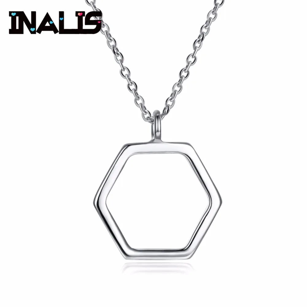 

INALIS Simple Design Necklace with Link Chain 925 Sterling Silver Hexagon Geometric Shape Pendant for Women Wedding Fine Jewelry
