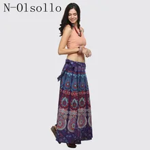 N-olsollo Фиолетовые женские летние юбки с 3D принтом павлина, с низкой талией, длинные юбки из полиэстера, богемные юбки на шнуровке, Saias, цельные юбки