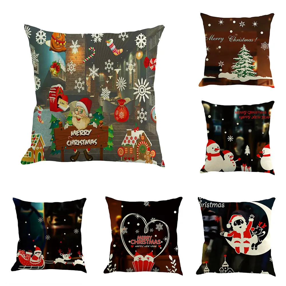 

Winter Pillowcase Happy Christmas 45cmX45cm Pillow Cases Happy Fall Yall Linen Bedroom Cushion Case Home Office Decorative Cover