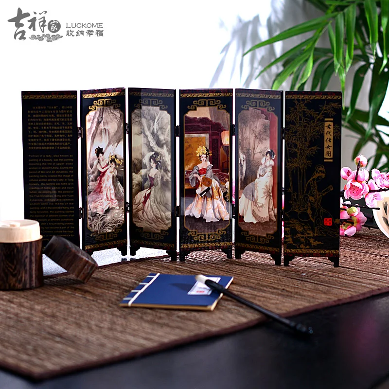 home decor chinese lacquer painting beautiful folding screen songhe pattern cranes longevity figurechina