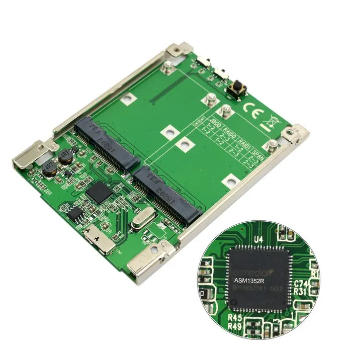 ФОТО 10 pieces/lot 2.5 inch Dual Mini PCI-E mSATA SSD RAID Adapter to USB 3.1 Hardware Raid Card Raid0 Raid1 or PM