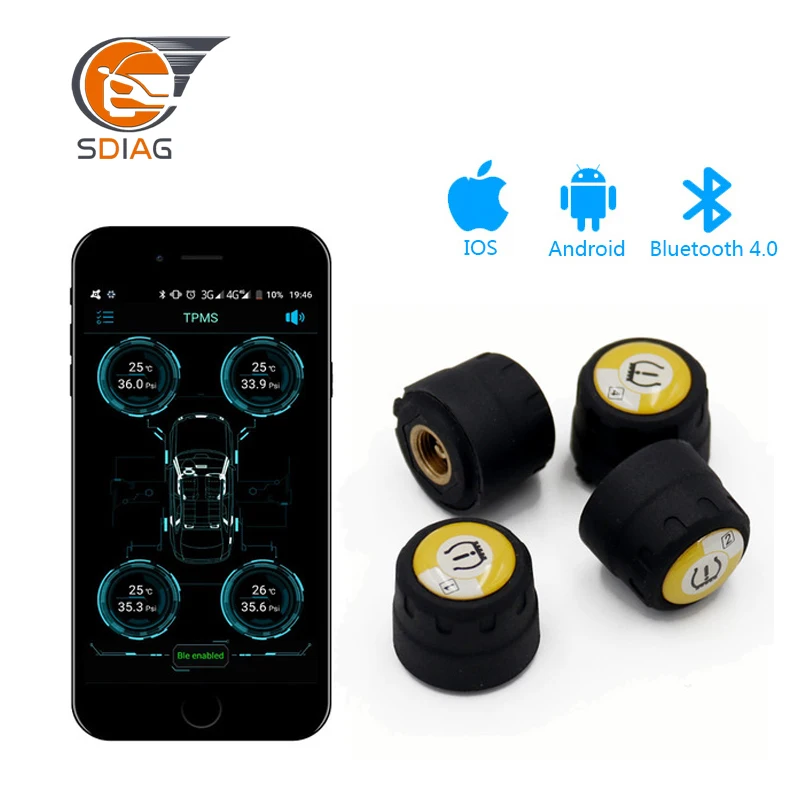

4PCS/Set Sensors Bluetooth 4.0 Car External Sensor TPMS Tire Pressure Monitoring System BLE TPMS Low Energy For Android and IOS