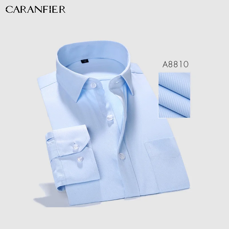 CARANFIER, мужские рубашки, деловые, мужские, Саржевые, приталенные, с длинным рукавом, чистый цвет, классические, повседневные рубашки, Camisa Masculina - Цвет: 10