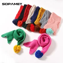 Высокое качество Детские зимние штаны Шерсть воротник Русалка шарф для детей вязаный воротник с помпонами Обувь для мальчиков и Обувь для девочек Шарфы для женщин