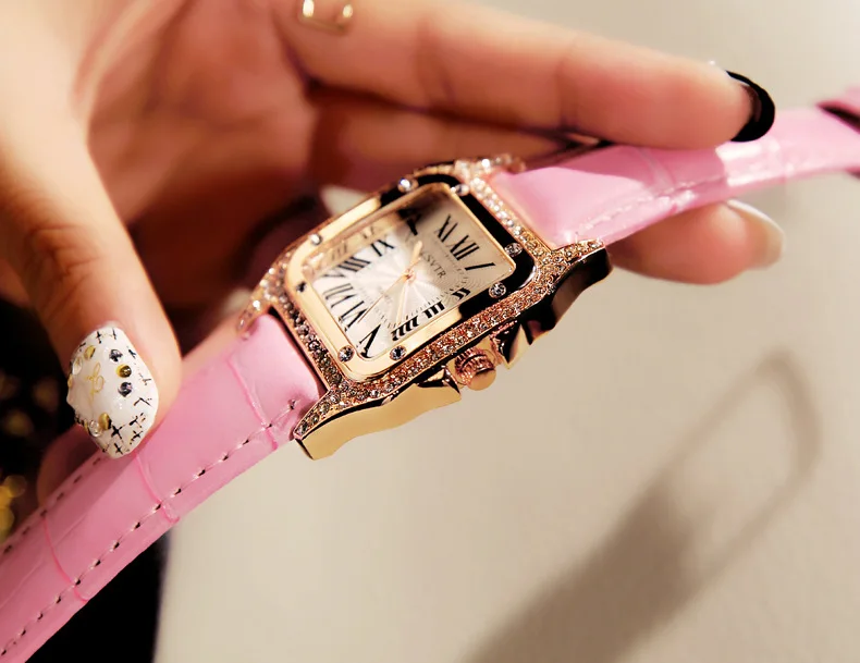 Роскошные женские часы со стразами белый квадратный кристалл для женщин нарядные кварцевые часы кожаный ремешок браслет часы bayan kol saati montre