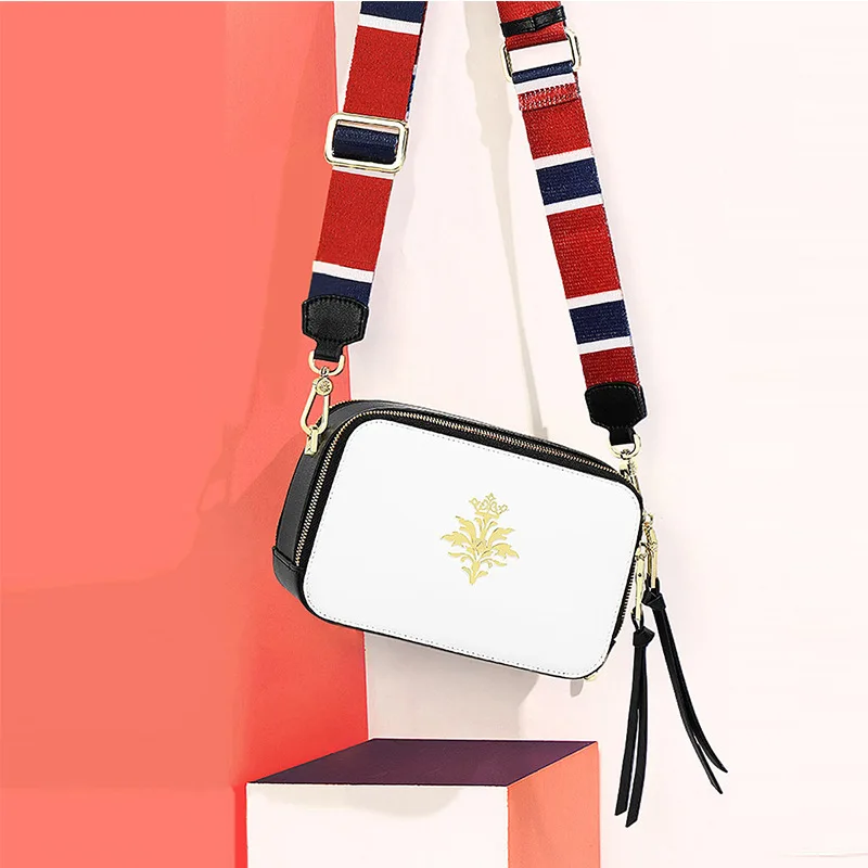 

JIULINSummer 2019 New Kind of Genuine Leather Bag Fashion Wide Shoulder Belt Slant Lady Square Bag Tidal Single Shoulder Genuine