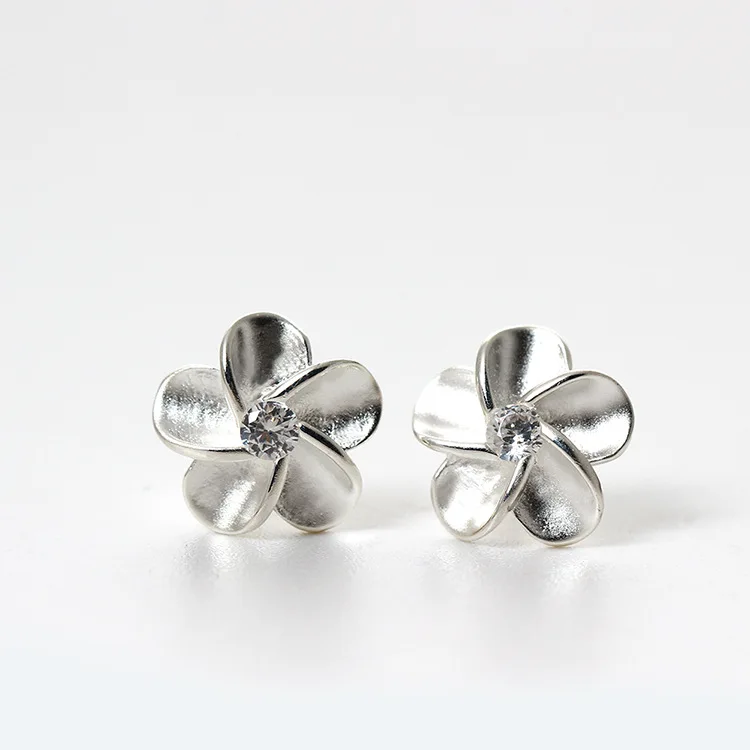 Five petal flower CZ earrings 100% 925 Sterling silver Jewelry fashion Hypoallergenic Stud earrings for women gift