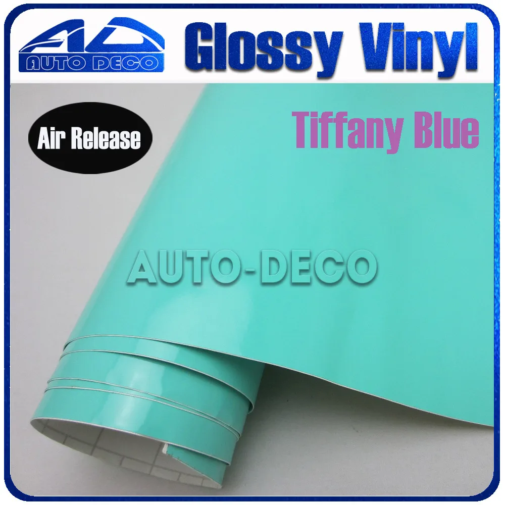 Car Glue Sticker 1.52*30m/roll Tiffany Blue Glossy Vinyl Wrap Car Cover Color Change Film Foil