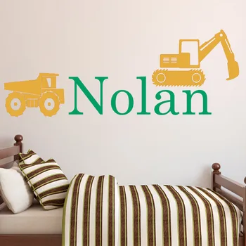 

Hot Sell Truck Excavator Wall Decals Kids Room DIY Home Decor Wall Stickers Bedroom Vinyl Adhesive Wallpaper Customized Name