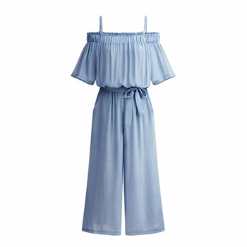

Jumpsuits Women Summer Slash Neck Off Shoulder Backless Sexy Wide Leg Pants Girls Beachwear Vacation Romper Casual Playsuit 2019