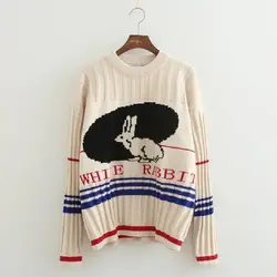 2018 новый весенний винтажный свитер женский пуловер вязаный Топ оригинальная мода мультфильм кролик Бежевый свитер Мода Высокое качество