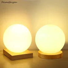 Feimefeiyou, 15 см, простой стеклянный креативный теплый диммер, Ночной светильник, стол, спальня, кровать, декоративный шар, деревянная маленькая круглая настольная лампа