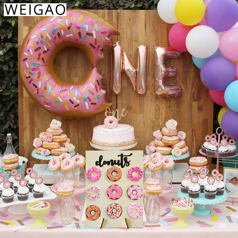 

WEIGAO Donut Party Decor Donut Doughnut Wall Display Board Paper Plate Cup Disposable Tableware for Kids Birthday Party Decor