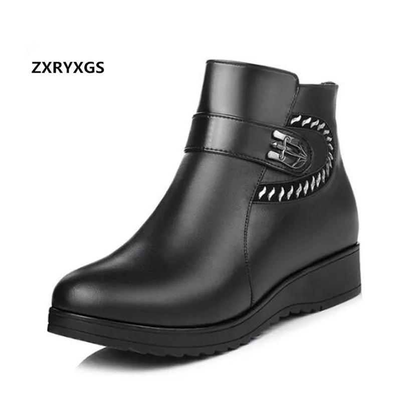 

ZXRYXGS Brand Shoes Woman Winter Boots 2018 Fashion Rhinestone Cow Leather Shoes Women Boots Wedge Plus Size Warm Snow Boots