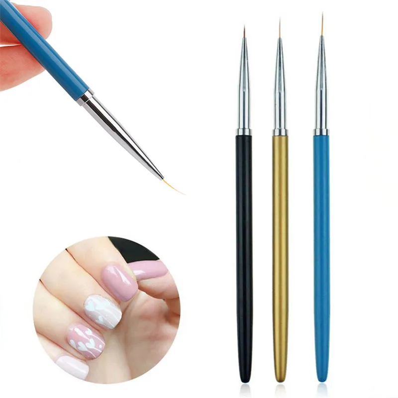 Elecool 3 шт./1 шт. кисть для дизайна ногтей подводка для глаз металлическая ручка для УФ гель-лака живопись линия рисования кисти для полос инструмент для маникюра - Цвет: 3pcs