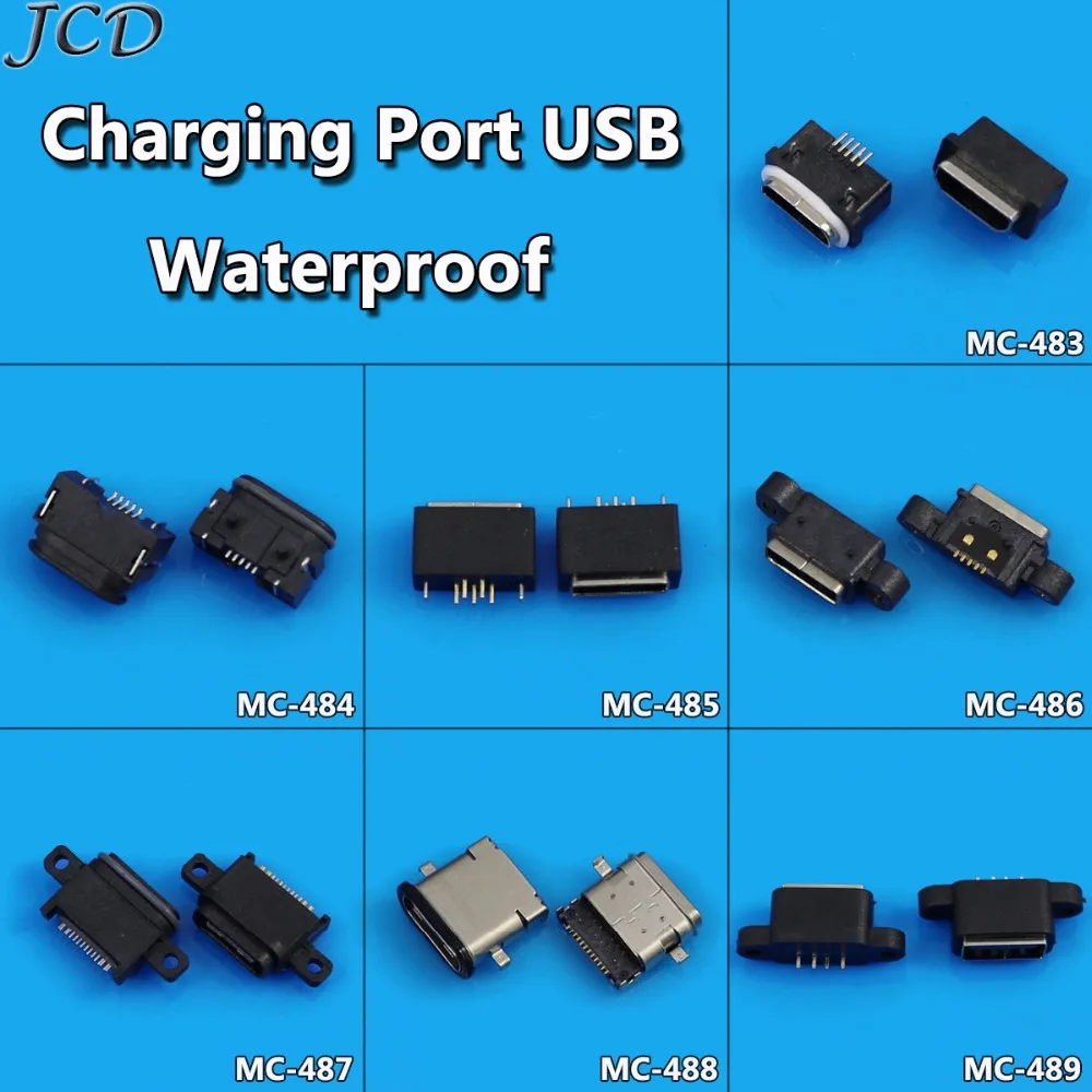 JCD 1pcs Waterproof Micro USB Type C Connector Female Charge Charging