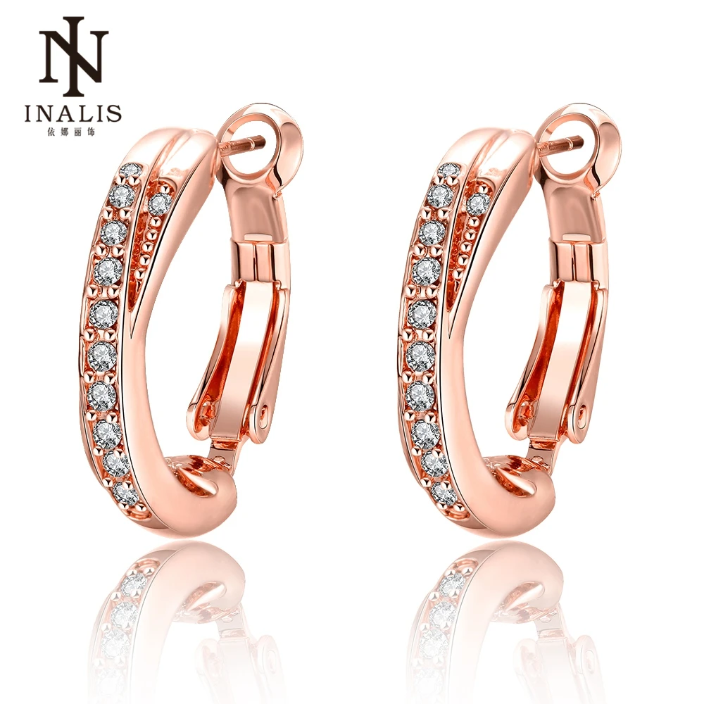 INALIS ювелирные изделия розовый маленький золотого цвета серьги-кольца для женщин Свадебные украшения подарок