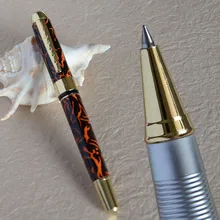 Роликовая шариковая ручка Jinhao 250 черная с оранжевыми полосками Золотая отделка