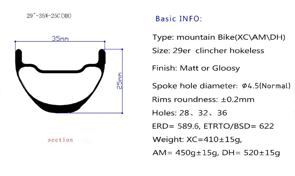 Perfect taiwan carbon bike Tech china manufacture mtb wheels 29er hookless 35mm width clincher tubeless compatible for XC AM DH type 0