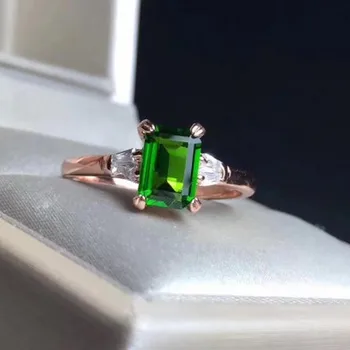 

Fidelity Natural 5*7mm diopside Rings s925 sterling silver rectangle simple fine Jewelry for women party Natural green gemstone