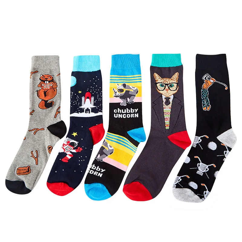 Космический корабль, клоун, Мультяшные носки, животные, панда, медведь, счастливый, смешной, персонализированный мужской носок, женские хлопковые носки, мужские, подарок