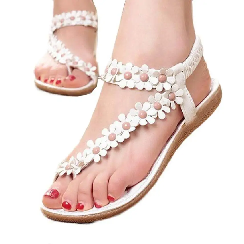 Women's Fashion Sweet Summer Bohemia Sweet Beaded Sandals Clip Toe ...