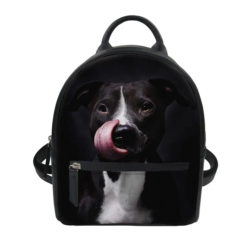 

American Staffordshire Terrier Dog Lover Women Backpack PU Leather Men School Bag for Girls Small Schoolbag Students Book Bags