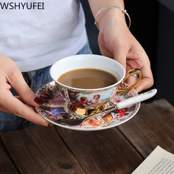 

WSHYUFEI European Palace Style Ceramic Cup High-grade bone china coffee cup 1 cup, 1 spoon, 1 dish About 200ml
