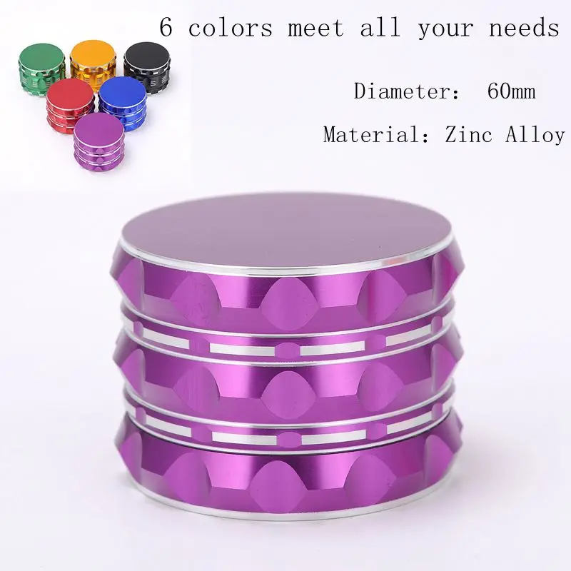 

Newest Arrival 60mm diameter colorful tobacco herb grinder 4 layers zinc alloy grinders hookah smoke cigarettes Hand Muller