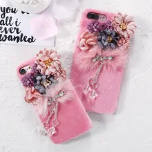 Kisscase крышка для iPhone 7 6 6 S Plus роскошный мех норки цветочный кристалл кулон мобильного телефона Чехлы для iPhone 6 6 S 7 женская сумка