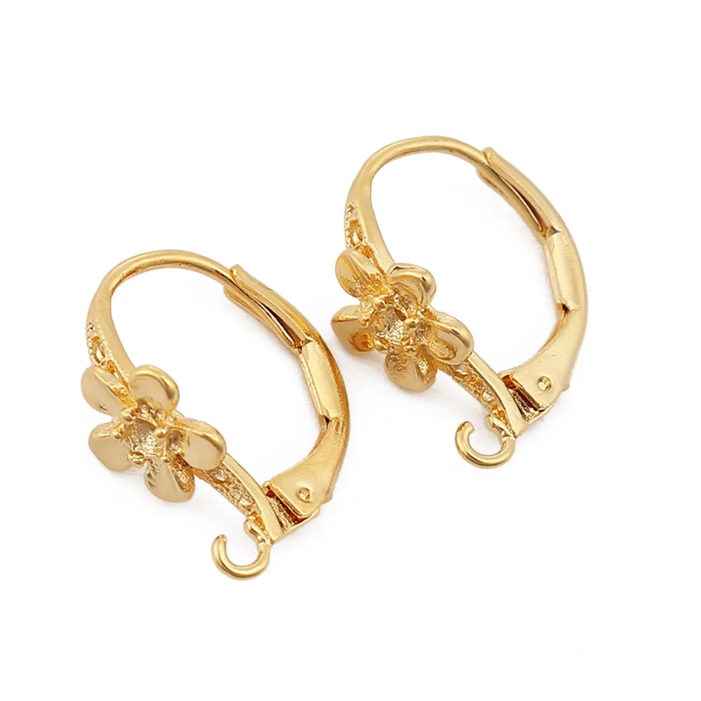 

Copper Lever Back Clips Earrings Gold Filled Flower W/ Loop (Can Hold ss4 Pointed Back Rhinestone) 16mm( 5/8") x 8mm( 3/8"),4PCs