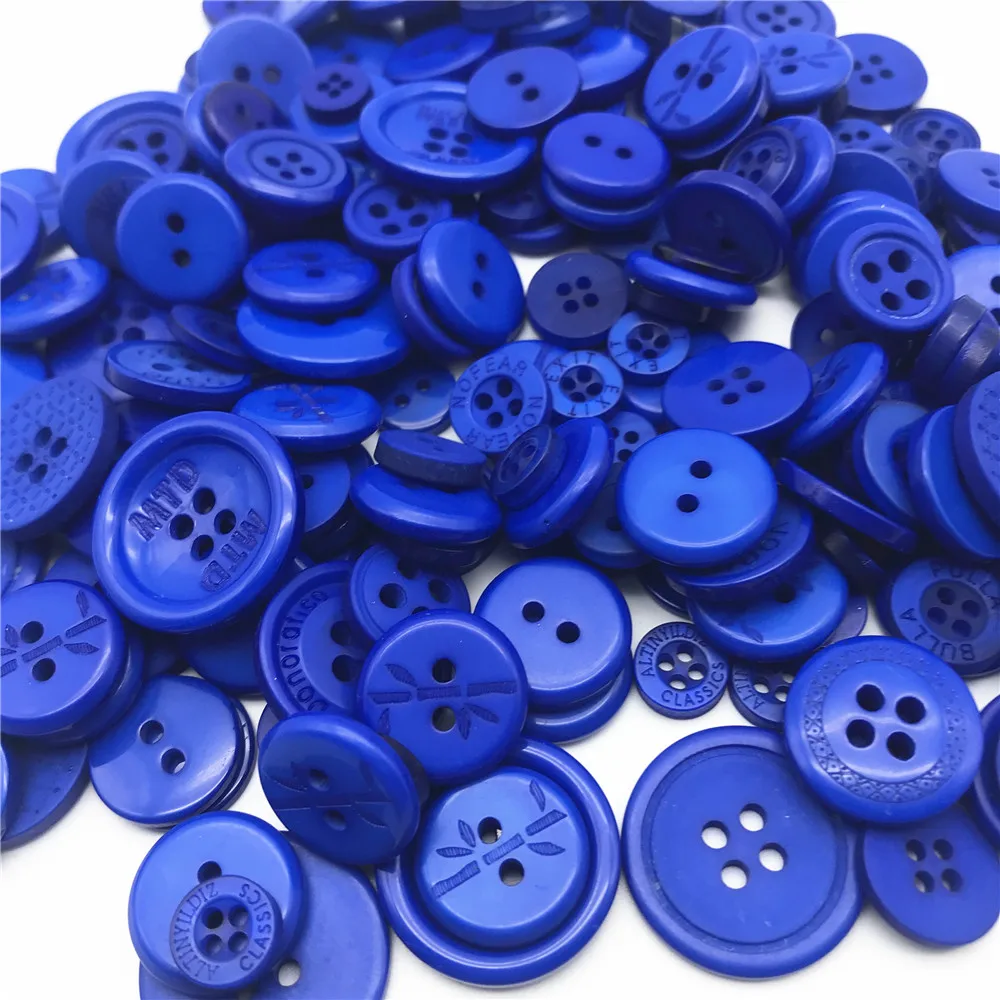 

100g/pack Royal Blue Mixed Resin Buttons Arts Crafts For Scrapbooking Sewing Accessories Embellishments 9-20mm