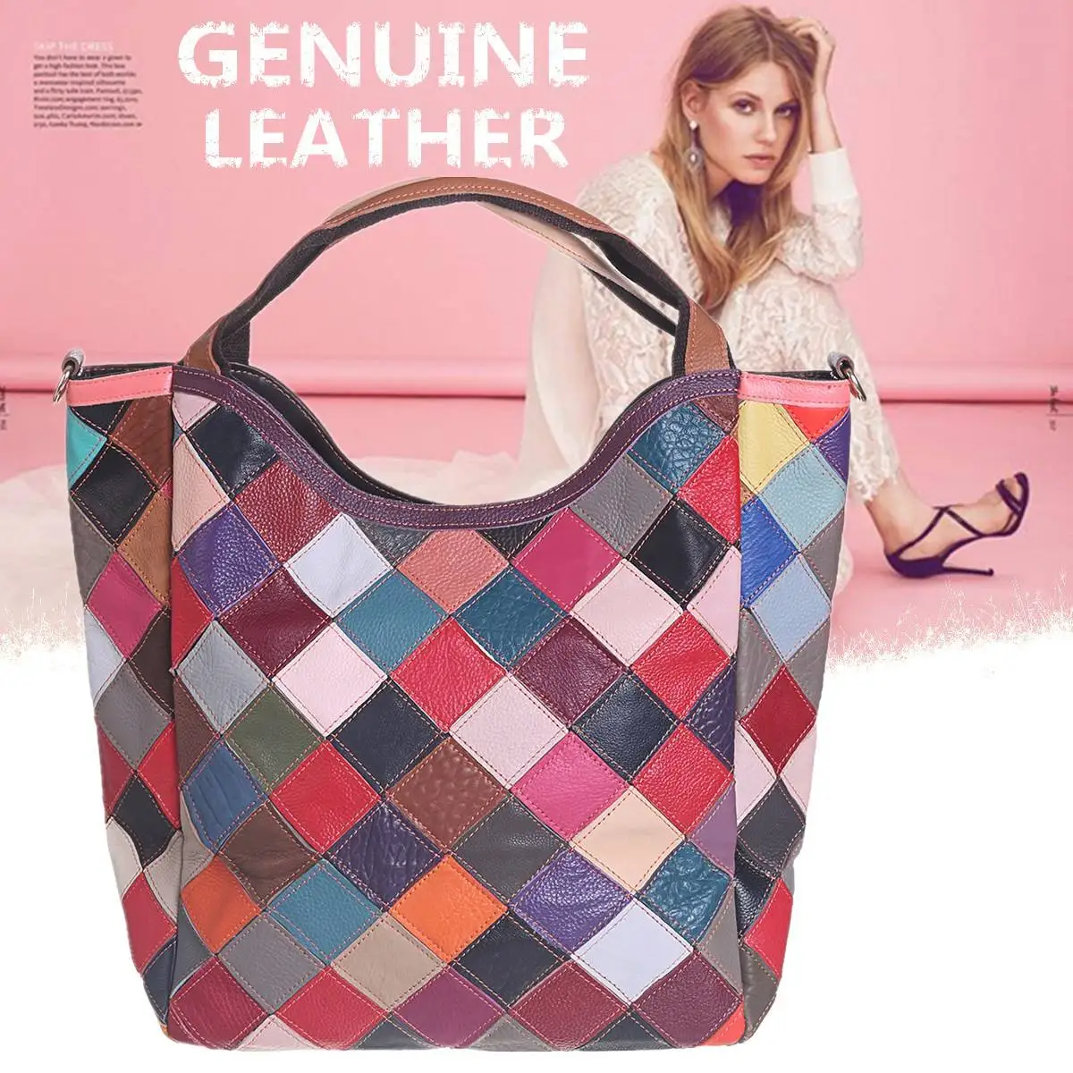 

Design Brand Hand Bag Women Genuine Leather Handbag Patchwork Vintage Crossbody Bag Ladies Shoulder Bag Tote Purse Random Color