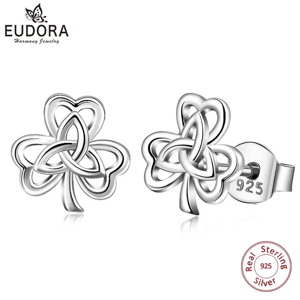 

EUDORA 925 Sterling Silver Celtics Triquetra Stud Earring Good Luck Shamrock Earrings for Women Man Silver Jewelry Gift CYE74