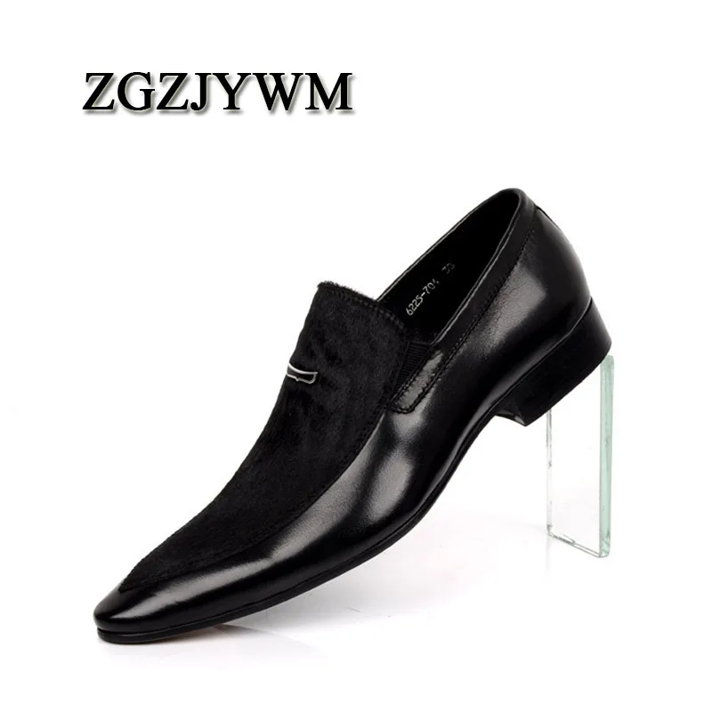 

ZGZJYWM Fashion Men Oxford Wedding Male Slip-On Pointed Toe Office Genuine Leather Dress Black Size 38-44 Shoes With Horse Hair