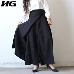 [HG] 2018 Весна Новая Корея Повседневное Для женщин Сплошной Цвет свободные нерегулярные Широкие штаны женские карман длинные штаны KZH460